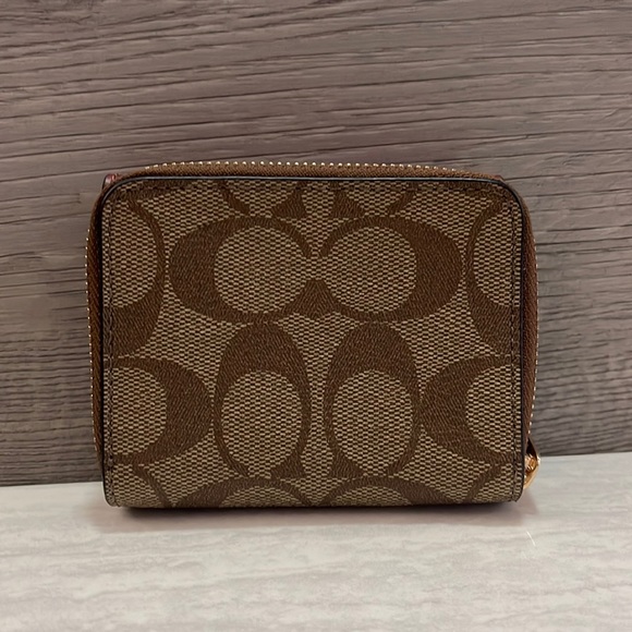 NWT Coach Small Trifold Wallet Colorblock Signature Khaki Terracotta with Rivet - Picture 2 of 11